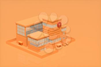 Hospital model with orange background,abstract conception,3d rendering. Computer digital drawing.