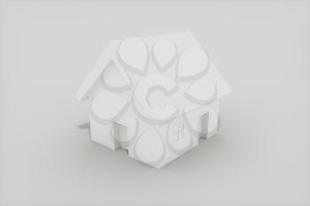 White small house model with white background, 3d rendering. Computer digital drawing.