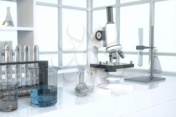 Experimental apparatus with an empty laboratory,white background,3d rendering. Computer digital drawing.