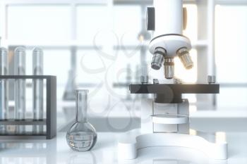 Experimental apparatus with an empty laboratory,white background,3d rendering. Computer digital drawing.