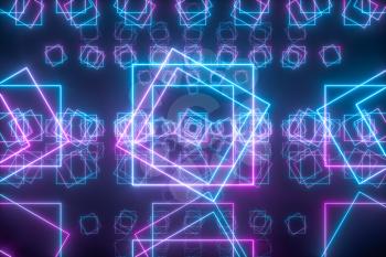 Geometric figures and neon lights,abstract conception,3d rendering. Computer digital drawing.
