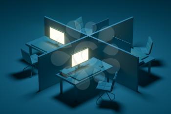 Office model with dark background,abstract conception,3d rendering. Computer digital drawing.