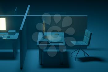 Office model with dark background,abstract conception,3d rendering. Computer digital drawing.