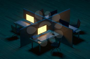 Office model and wooden floor with dark background,3d rendering. Computer digital drawing.