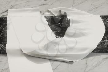 Blank roll of paper on the marble slab,marble background,3d rendering,