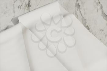 Blank roll of paper on the marble slab,marble background,3d rendering,
