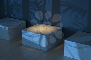Empty room and marble still life,wooden floor and ceiling lamp,3d rendering. Computer digital drawing.