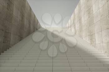 Steps and wall with grey background, modern construction,3d rendering. Computer digital drawing.