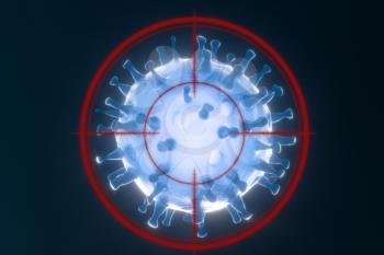 Dispersed corona viruses with aiming target, 3d rendering. Computer digital drawing