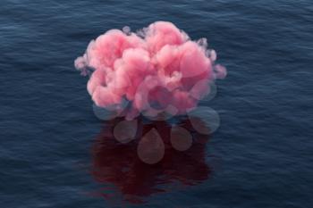 Pink cloud float over the sea, 3d rendering. Computer digital drawing.