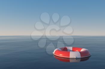 Life buoy on the ocean surface, 3d rendering. Computer digital drawing.
