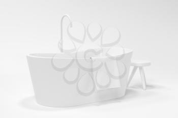 Cartoon bathtub with white background, 3d rendering. Computer digital drawing.