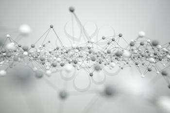 Biology structure lines and particles, 3d rendering. Computer digital drawing.