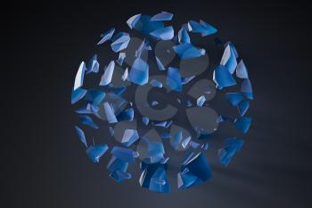 The broken pieces of the crystal ball, 3d rendering. Computer digital drawing.