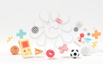 Creative recreational toys, entertainment theme, 3d rendering. Computer digital drawing.
