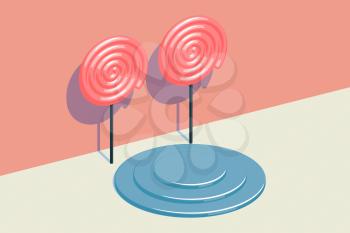 Candy pattern with a round object stage, raster illustration. Computer digital drawing.