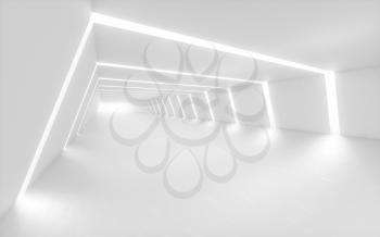 White tunnel with light in the end, 3d rendering. Computer digital drawing.