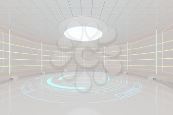Creative round room, empty presentation room, 3d rendering. Computer digital drawing.