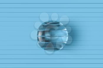 Sliced glass ball with blue background, 3d rendering. Computer digital drawing.