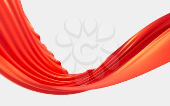 Flowing cloth, red wave silk, 3d rendering. Computer digital drawing.