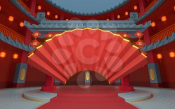 Fold fan with Chinese classical background, 3d rendering. Translation: blessing. Computer digital drawing.