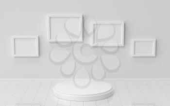 Empty product platform with shadow on the wall, 3d rendering. Computer digital drawing.