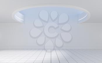 Empty round room with skylight, 3d rendering. Computer digital drawing.