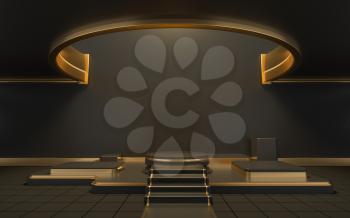 Empty round room with a hole on the ceiling, 3d rendering. Computer digital drawing.