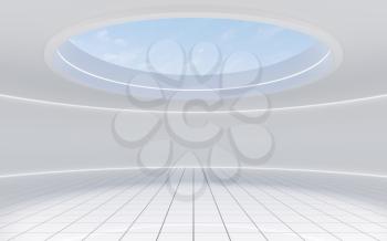 Empty round room with skylight, 3d rendering. Computer digital drawing.