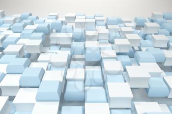 Creative blue and white cubes background, 3d rendering. Computer digital drawing.