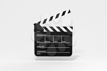 Clapper board with white background, 3d rendering. Computer digital drawing.