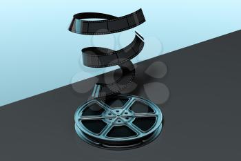 Film tapes with dark background, 3d rendering. Computer digital drawing.