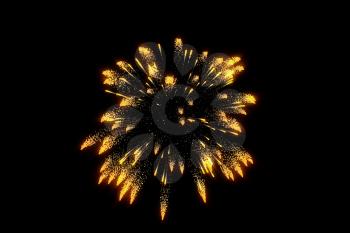 Single golden firework with dark background, 3d rendering. Computer digital drawing.