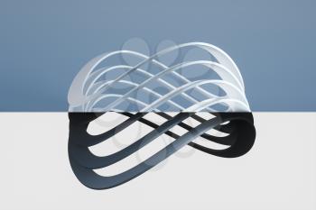 Curve loop rings on the two-tone background, 3d rendering. Computer digital drawing.