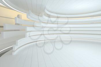 White round room, futuristic structure, 3d rendering. Computer digital drawing.