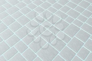 Gray tile cubes floor with cyan gap, 3d rendering. Computer digital drawing.