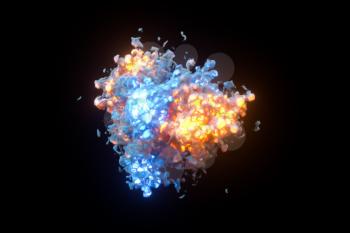 Explosive flame with dark background, 3d rendering. Computer digital drawing.