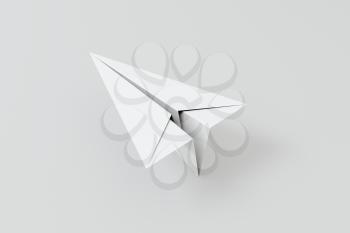 White paper plane with white background, 3d rendering. Computer digital drawing.