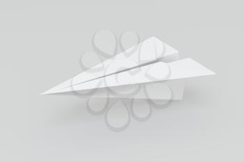 White paper plane with white background, 3d rendering. Computer digital drawing.