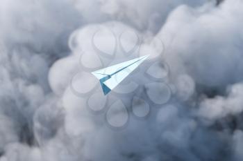Paper plane fly over the cloud, 3d rendering. Computer digital drawing.