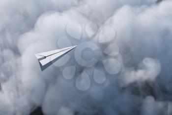 Paper plane fly over the cloud, 3d rendering. Computer digital drawing.