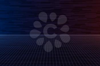 Purple grid laser floor with dark background, 3d rendering. Computer digital drawing.