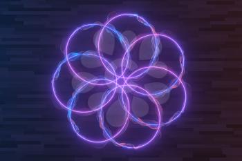Purple circle laser line with dark background, 3d rendering. Computer digital drawing.