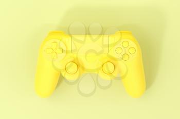 Classic game pad with yellow background, 3d rendering. Computer digital drawing.