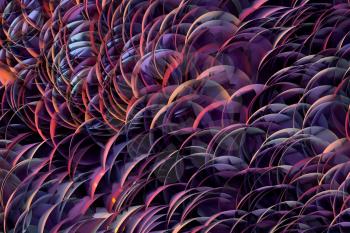 Growing wavy particles, abstract color background, 3d rendering. Computer digital drawing.