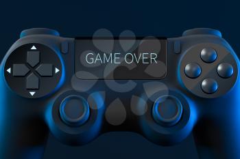 Game pad with game over on the screen, 3d rendering. Computer digital drawing.