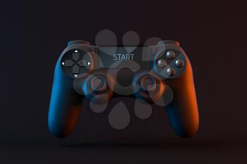 Game pad with START on the screen, 3d rendering. Computer digital drawing.