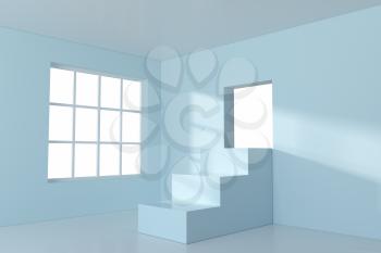White empty room with staircase inside, 3d rendering. Computer digital drawing.