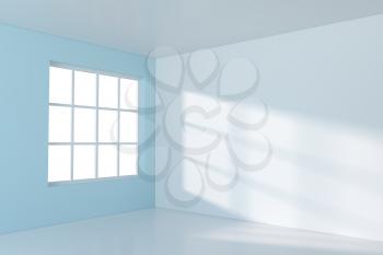 White empty room with sunlight come from the window, 3d rendering. Computer digital drawing.