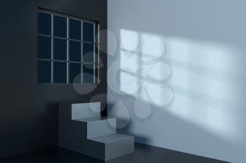 White empty room with staircase inside, 3d rendering. Computer digital drawing.